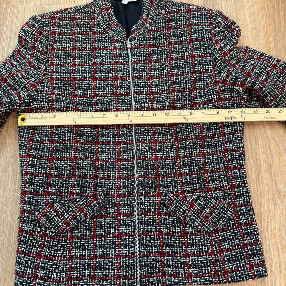 Sport Collection Tweed Zip Front Jacket Blazer Red Black White Plaid Size 6 - Picture 5 of 8